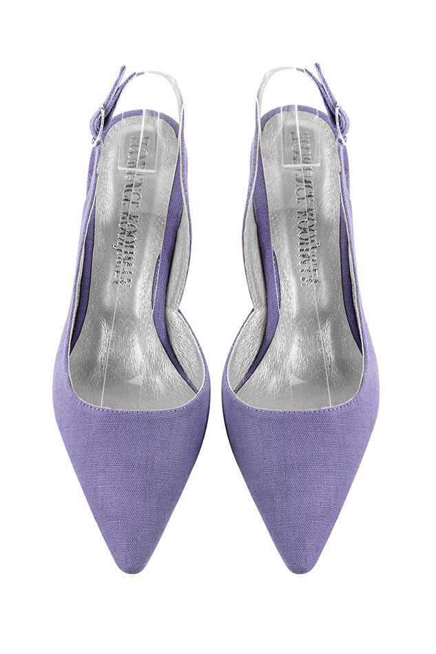 Lavender purple women's slingback shoes. Pointed toe. Medium flare heels. Top view - Florence KOOIJMAN